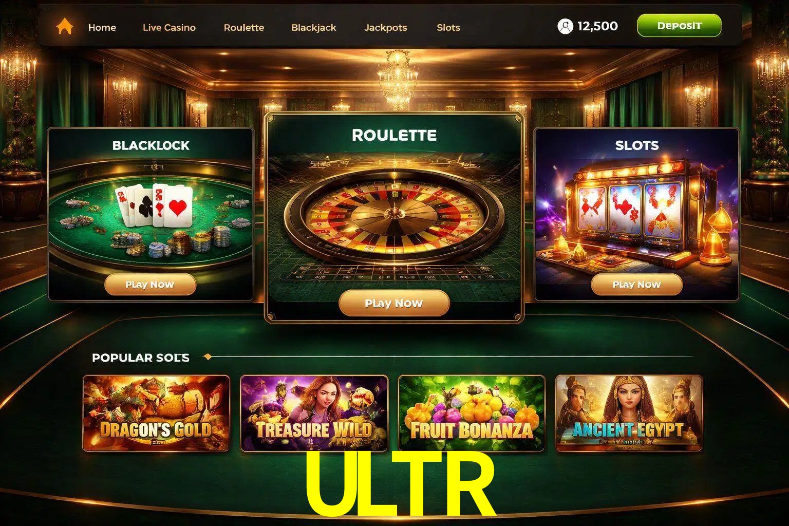 Vista de la plataforma ULTR Casino mostrando categorías organizadas de juegos en línea